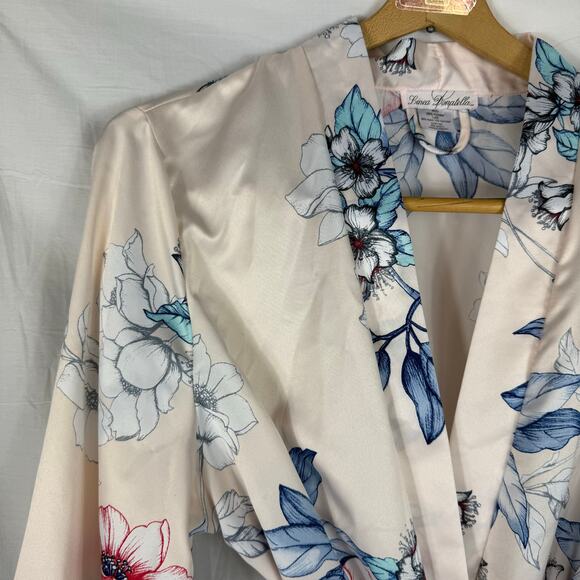 Linea Donatella Satin Short Robe Women's Large Pink Blue Floral - Picture 2 of 11